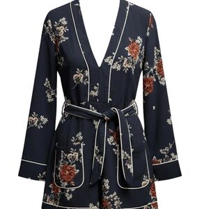 Navy Floral Women's Romper with Red Accents
